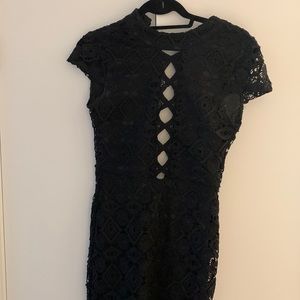 Black crochet mini dress